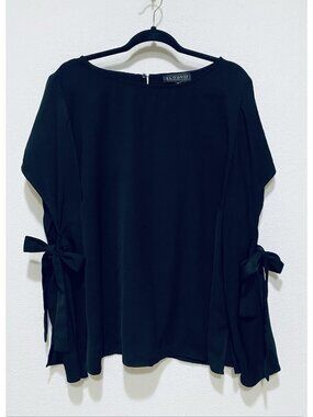 Eloquii Top Womens 22 Black Long Open Sleeve Tie Cuff Minimalist Feminine Flirty